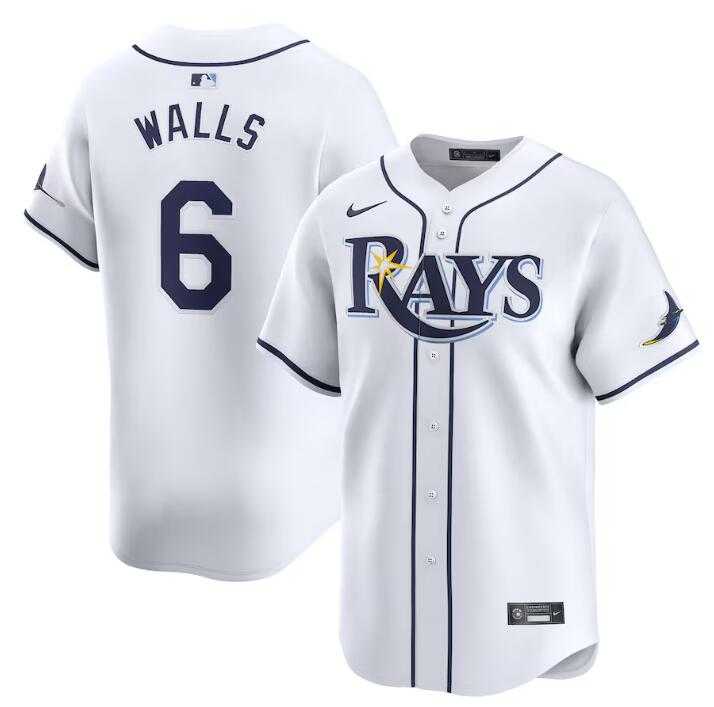 Men%27s Tampa Bay Rays #6 Taylor Walls White Home Limited Stitched Baseball Jersey Dzhi
